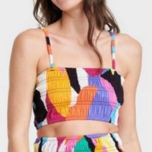 NWT  Vibrant Multicolor Abstract Stretch Crop / Tube Top Sz XXL